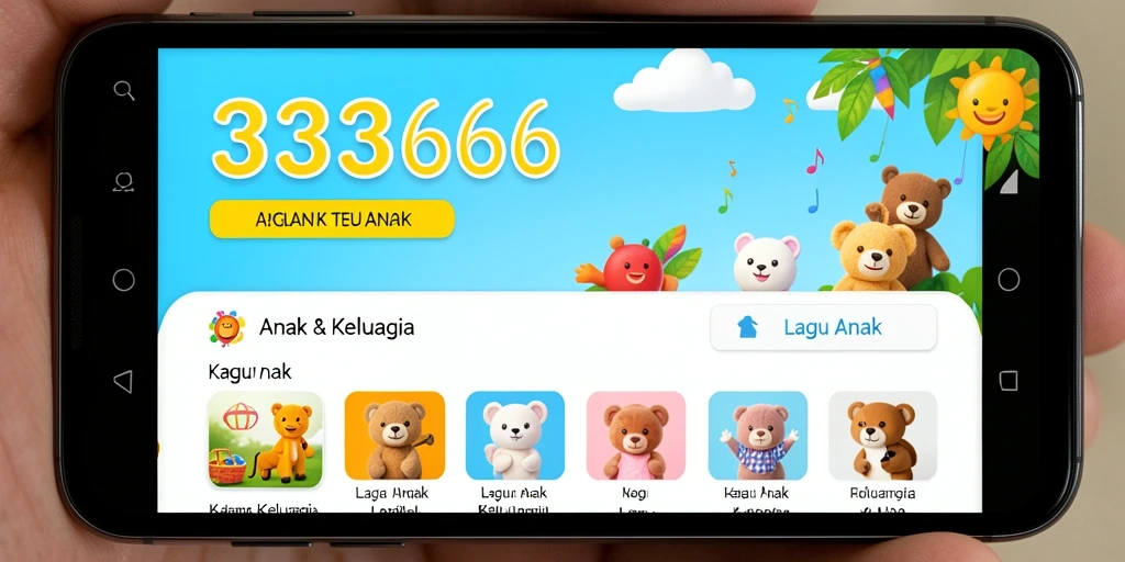 Tampilan antarmuka aplikasi 333666 yang ramah anak untuk mendengarkan dan menyanyi.
