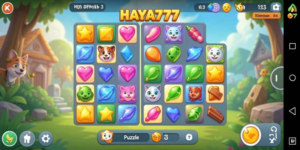 Antarmuka permainan Puzzle Match-3 yang menarik dan interaktif.