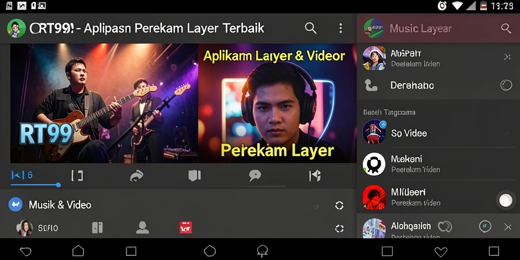 Tampilan antarmuka RT99 saat merekam layar dengan berbagai fitur menarik.