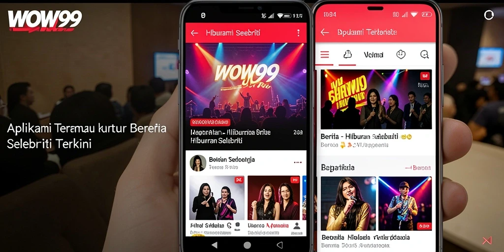 Tampilan antarmuka WOW99 dengan berita hiburan terbaru.
